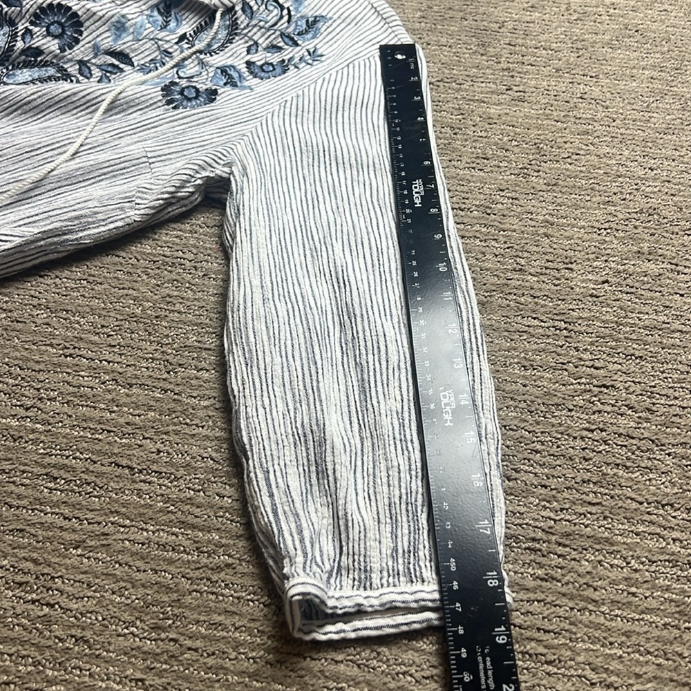 J. Jill‎ Ocean Breeze blue and white striped embroidered long-sleeve dress SZ S - Picture 10 of 10